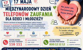 17 maja międzynarodowy dzień telefon&oacute;w zaufania dl dzieci i młodzieży plakat.